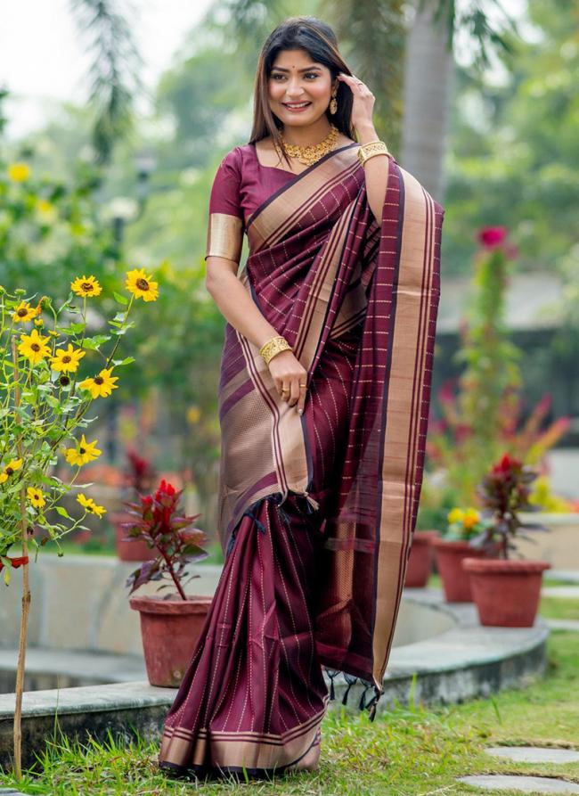 Banarasi Silk Dark Pink Party Wear Weaving Saree